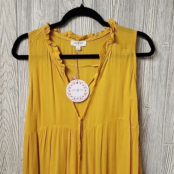 UMGEE Yellow Sleeveless Tierred Mini Dress Womens Size Small NEW - Picture 2 of 9